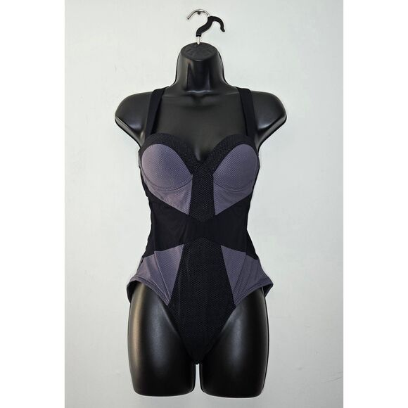 Spanx Women's Swimsuit Size 8 Black Gray Slimming Dots - Picture 1 of 4